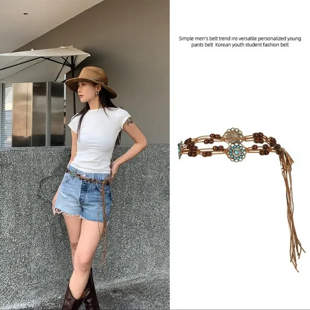 Boho Chic Wood Bead & Cord Tie Waist Belt